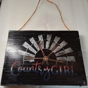 Americana Windmill Country Girl Rustic Primitive Handcrafted Wood Sign USA